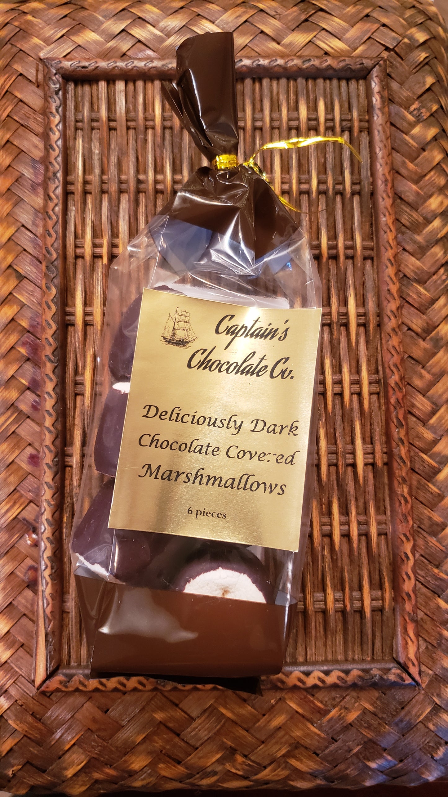 
                  
                    bag of deliciously dark chocolate covered marshmallows
                  
                